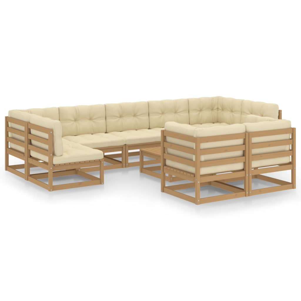 10-tlg. Garten-Lounge-Set Kissen Honigbraun Kiefer Massivholz